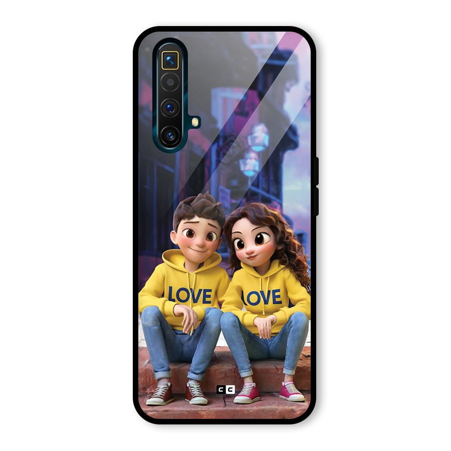 Cute Couple Sitting Glass Back Case for Realme X3