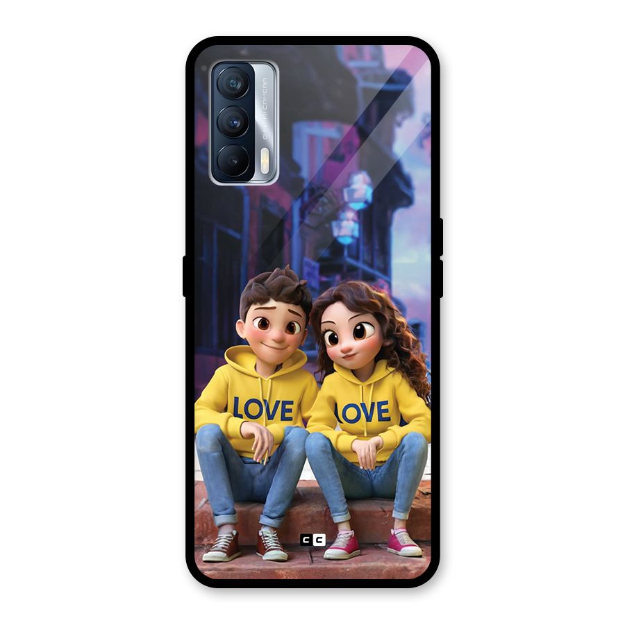 Cute Couple Sitting Glass Back Case for Realme X7