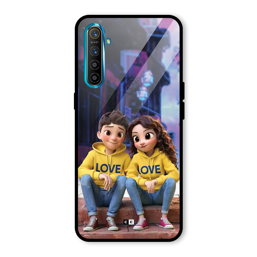 Cute Couple Sitting Glass Back Case for Realme XT