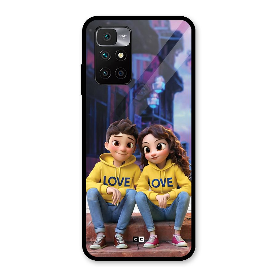 Cute Couple Sitting Glass Back Case for Redmi 10 Prime
