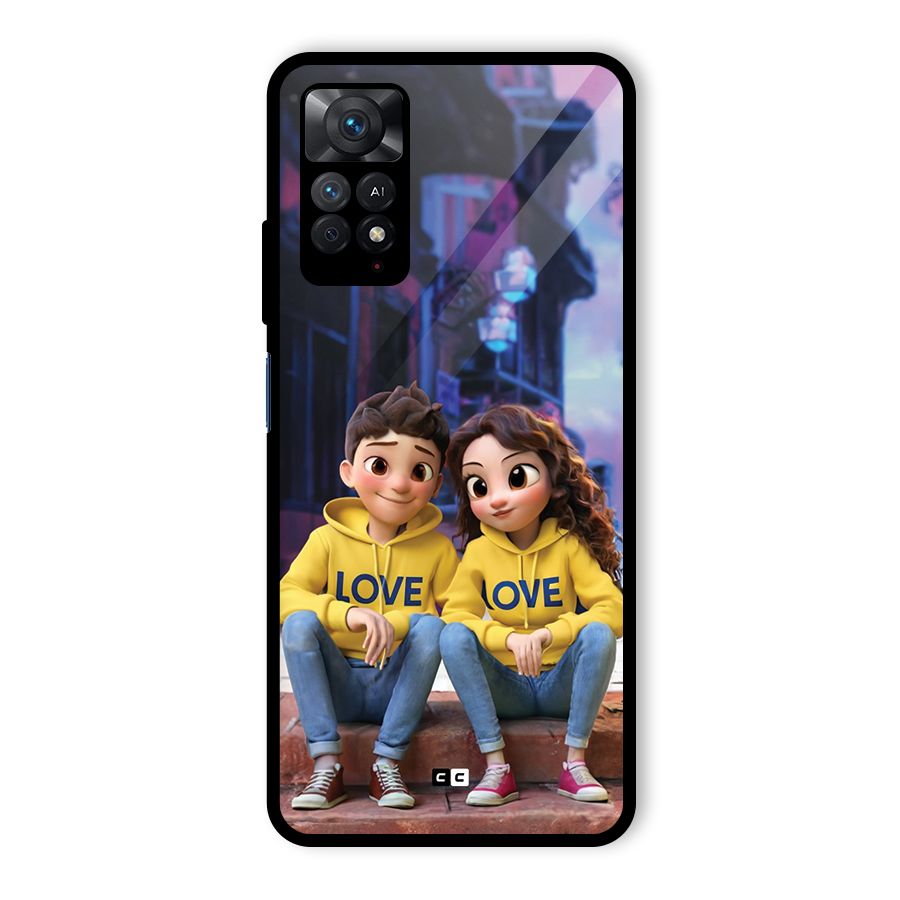 Cute Couple Sitting Glass Back Case for Redmi Note 11 Pro