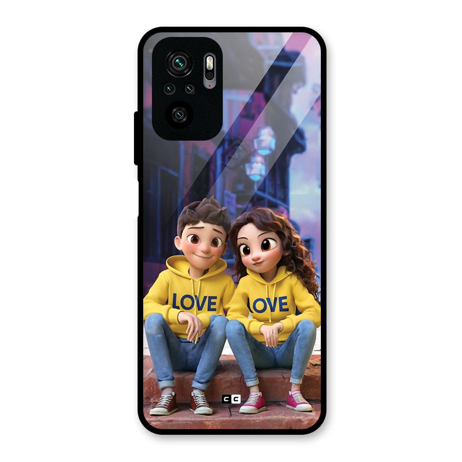 Cute Couple Sitting Glass Back Case for Redmi Note 11 SE