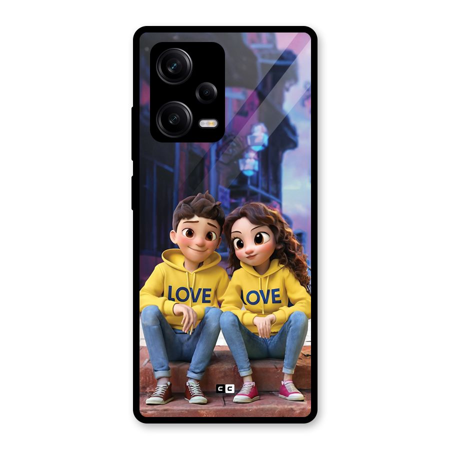 Cute Couple Sitting Glass Back Case for Redmi Note 12 Pro