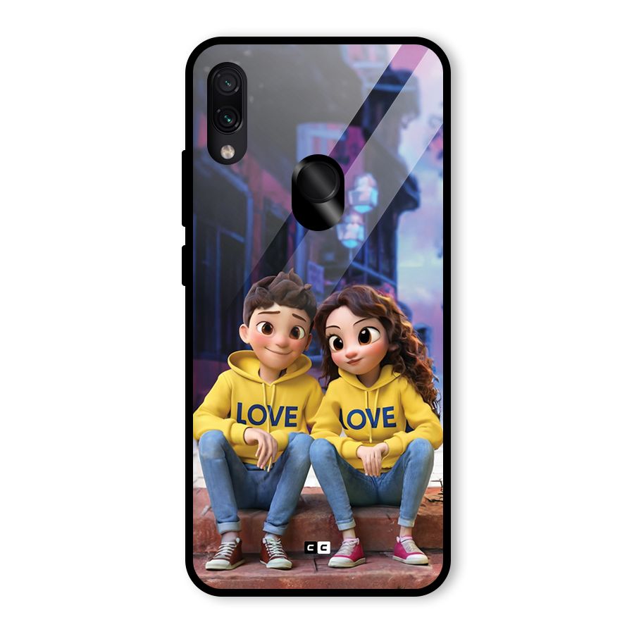 Cute Couple Sitting Glass Back Case for Redmi Note 7 Pro