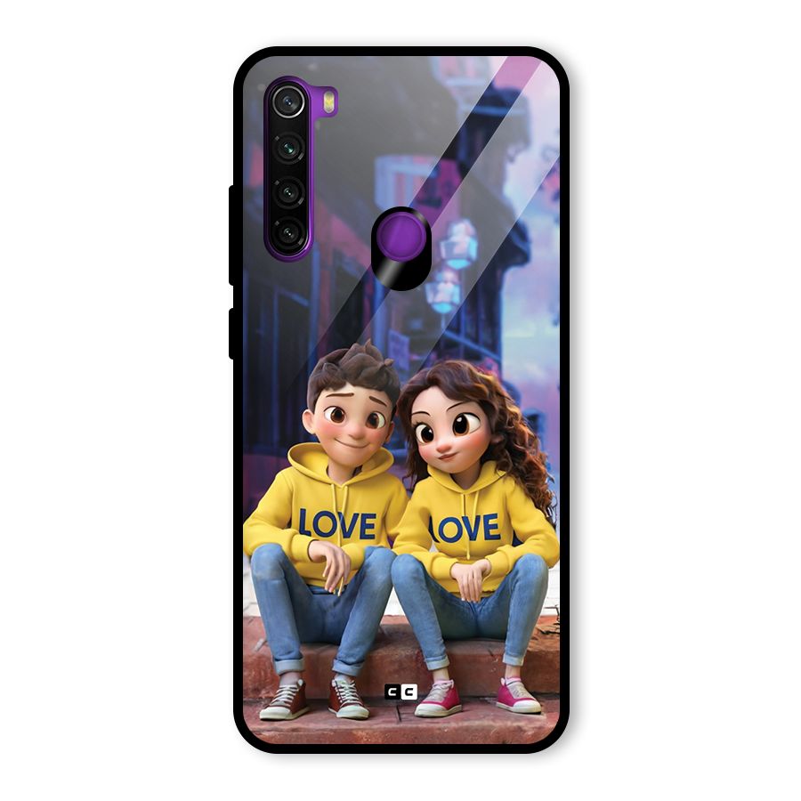Cute Couple Sitting Glass Back Case for Redmi Note 8