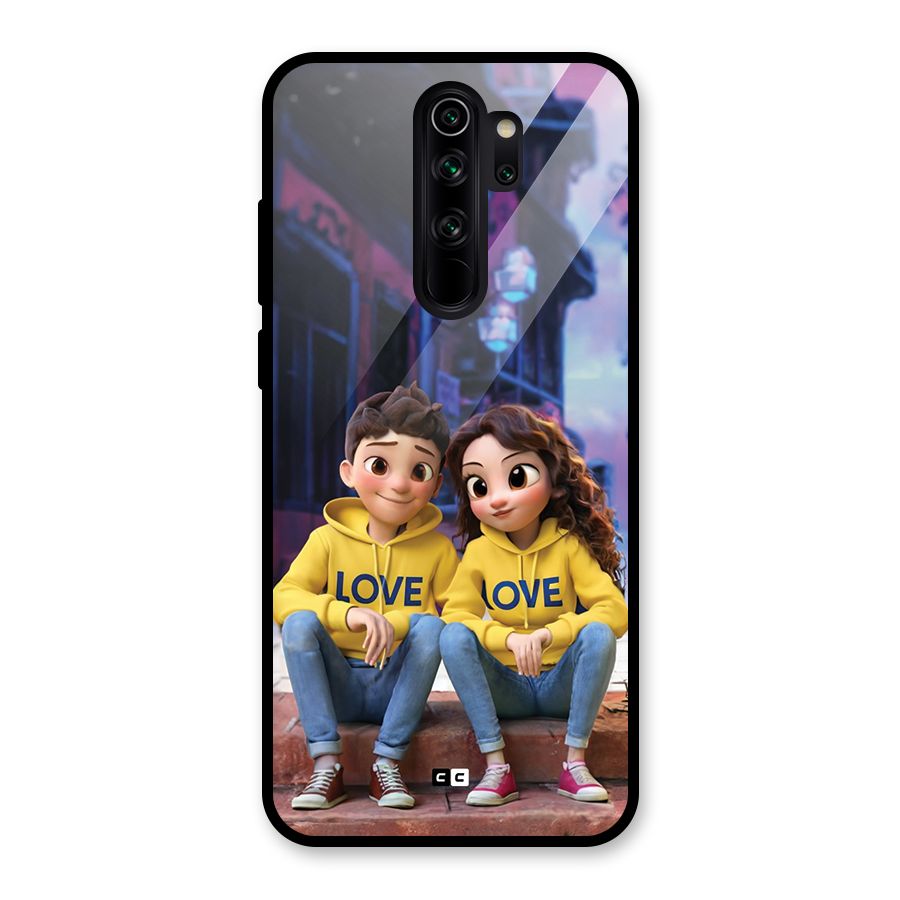 Cute Couple Sitting Glass Back Case for Redmi Note 8 Pro