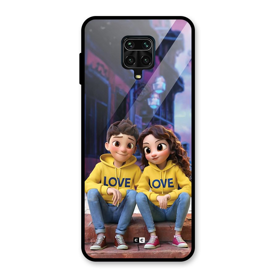 Cute Couple Sitting Glass Back Case for Redmi Note 9 Pro