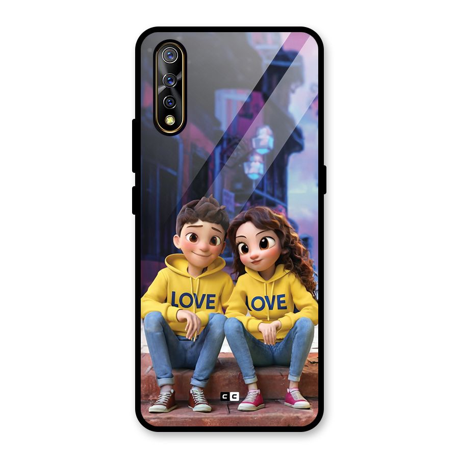 Cute Couple Sitting Glass Back Case for Vivo S1