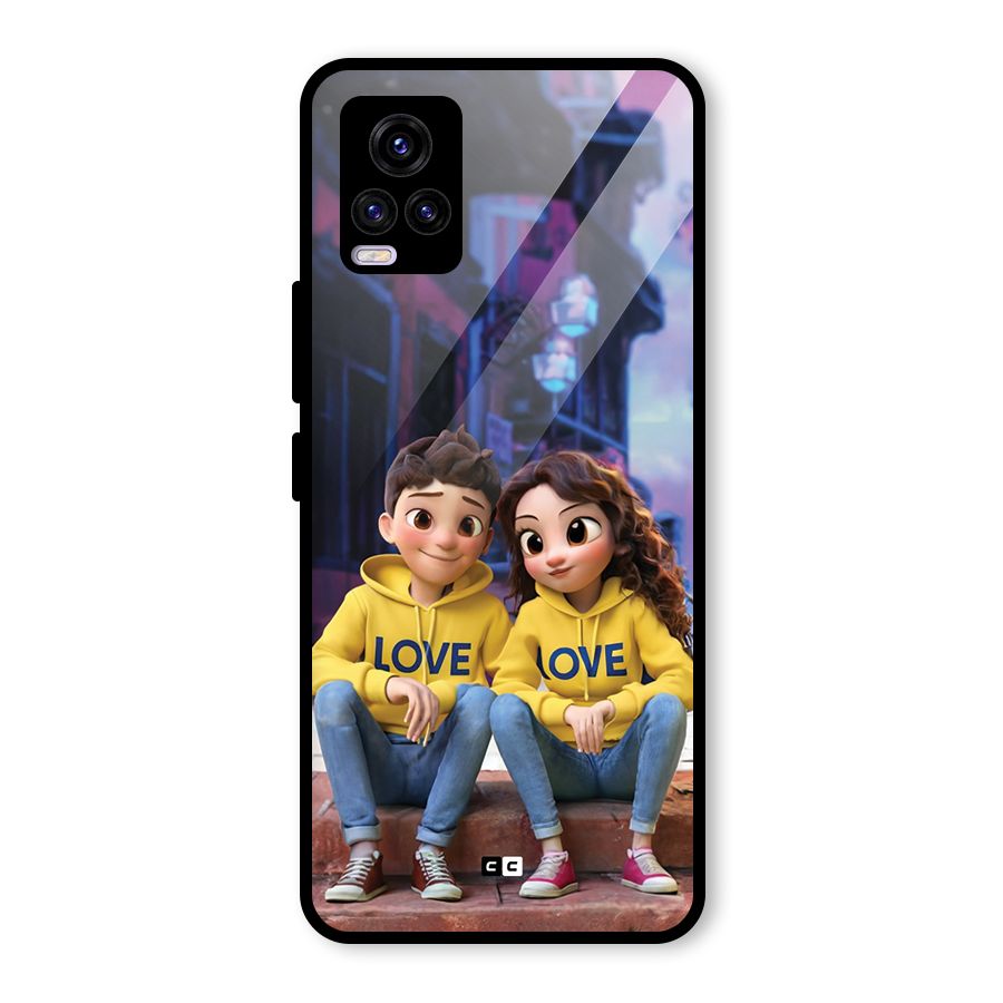 Cute Couple Sitting Glass Back Case for Vivo V20