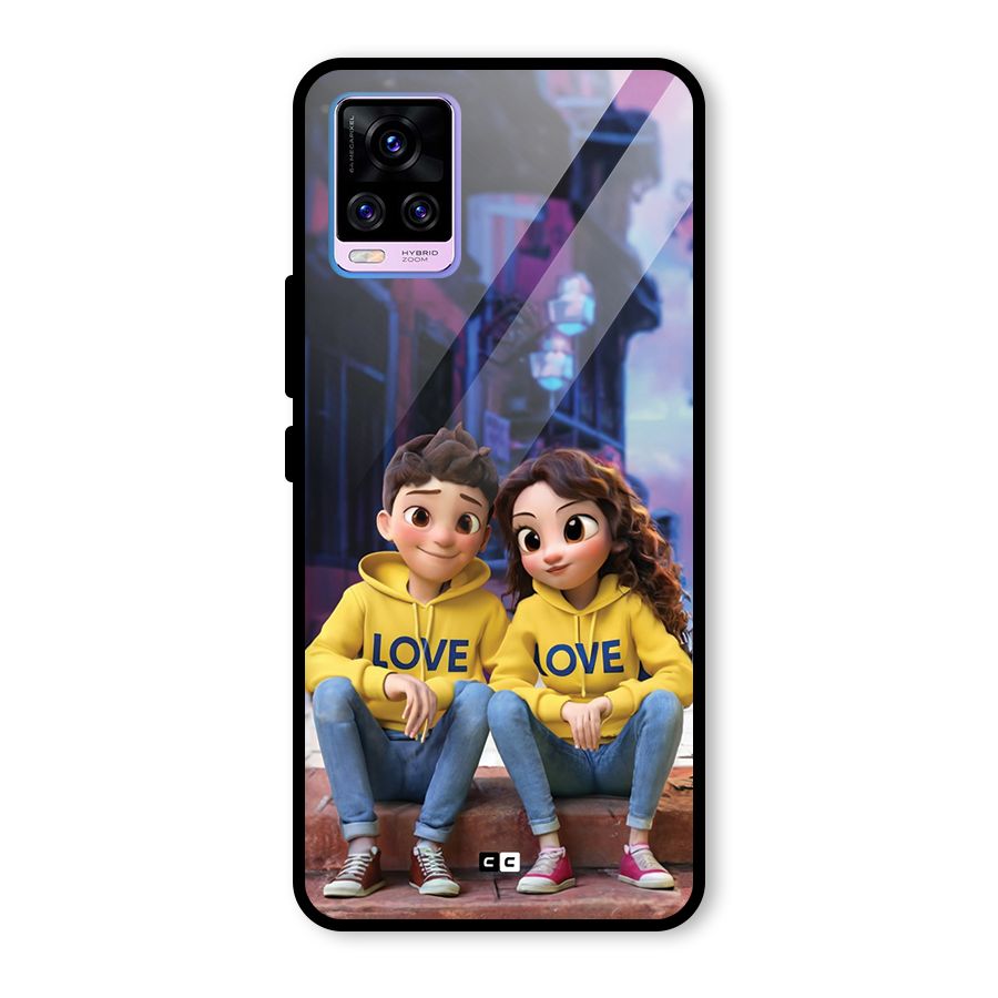 Cute Couple Sitting Glass Back Case for Vivo V20 Pro