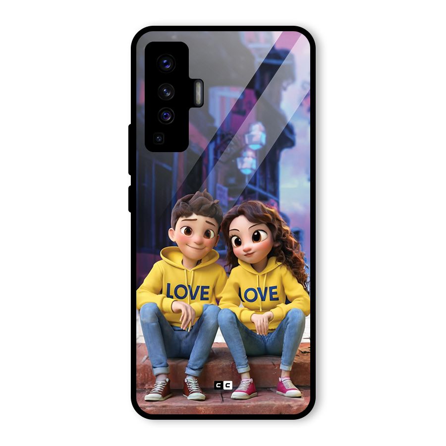 Cute Couple Sitting Glass Back Case for Vivo X50