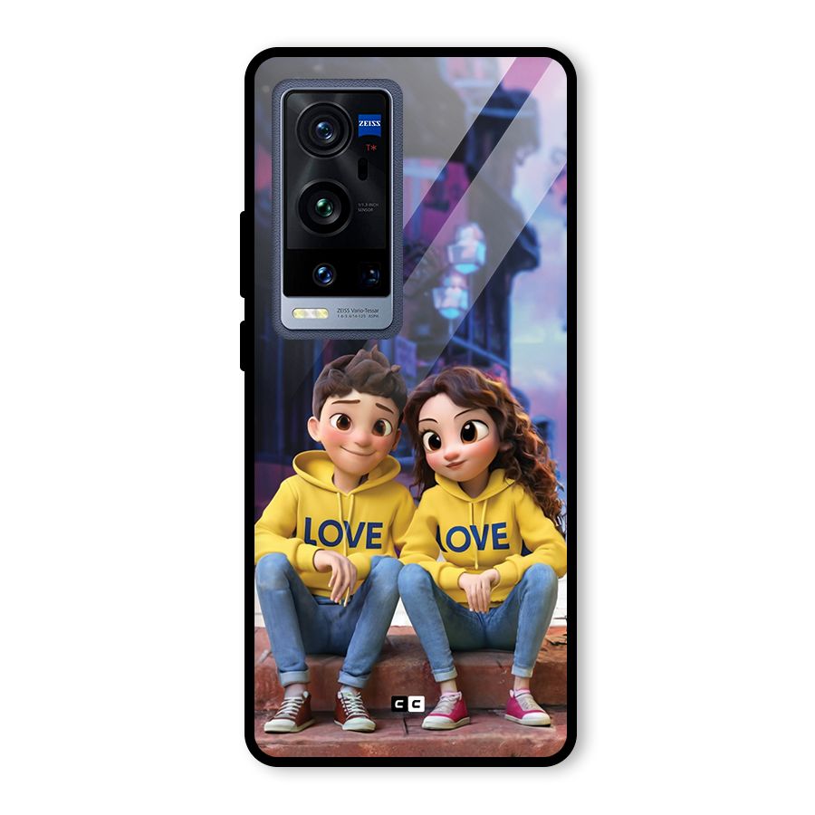 Cute Couple Sitting Glass Back Case for Vivo X60 Pro Plus