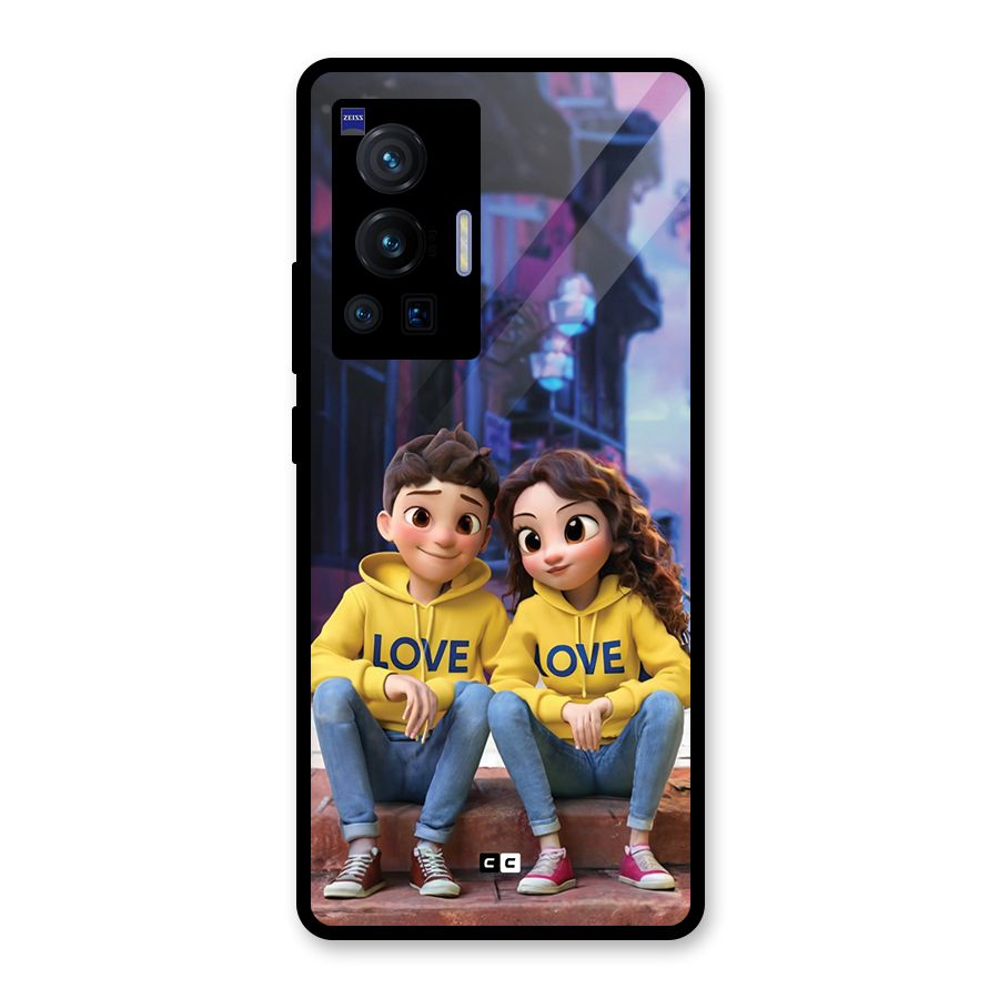 Cute Couple Sitting Glass Back Case for Vivo X70 Pro