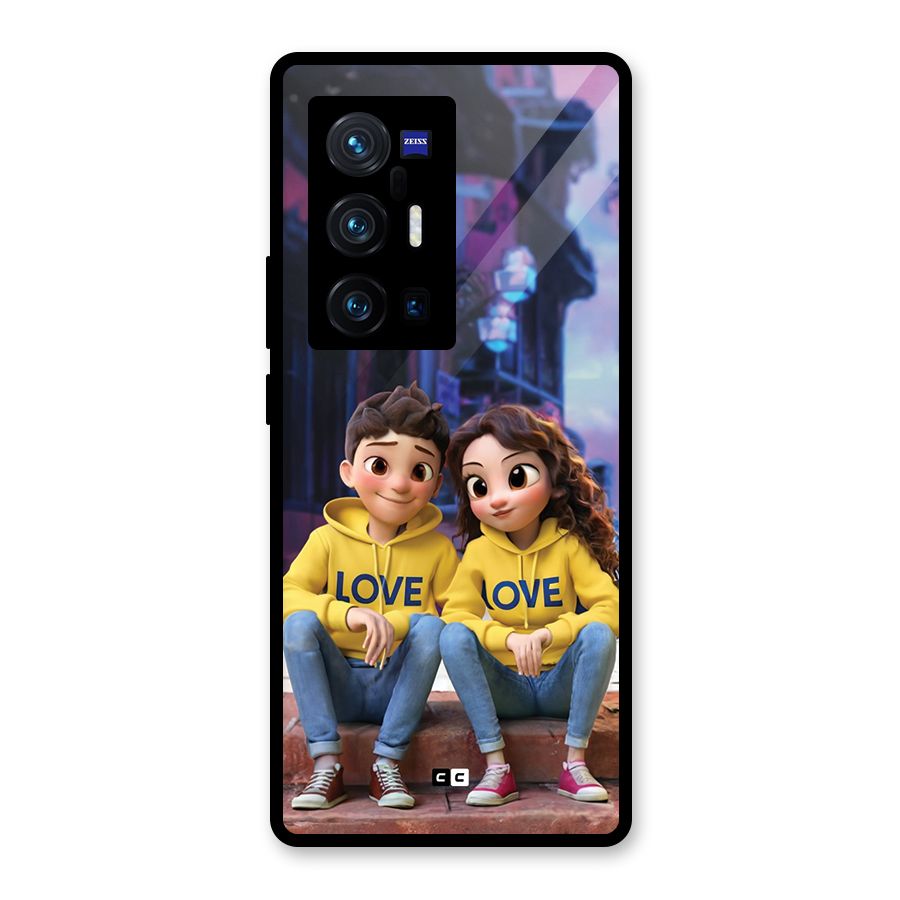 Cute Couple Sitting Glass Back Case for Vivo X70 Pro Plus