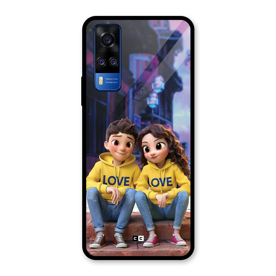 Cute Couple Sitting Glass Back Case for Vivo Y31