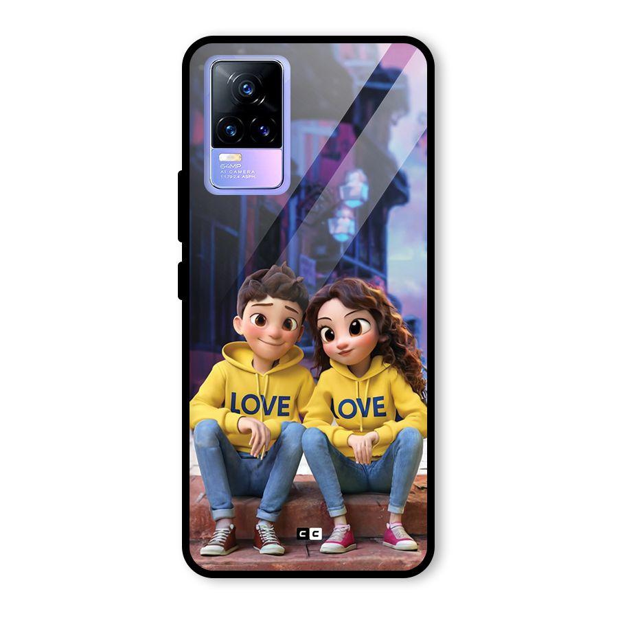 Cute Couple Sitting Glass Back Case for Vivo Y73