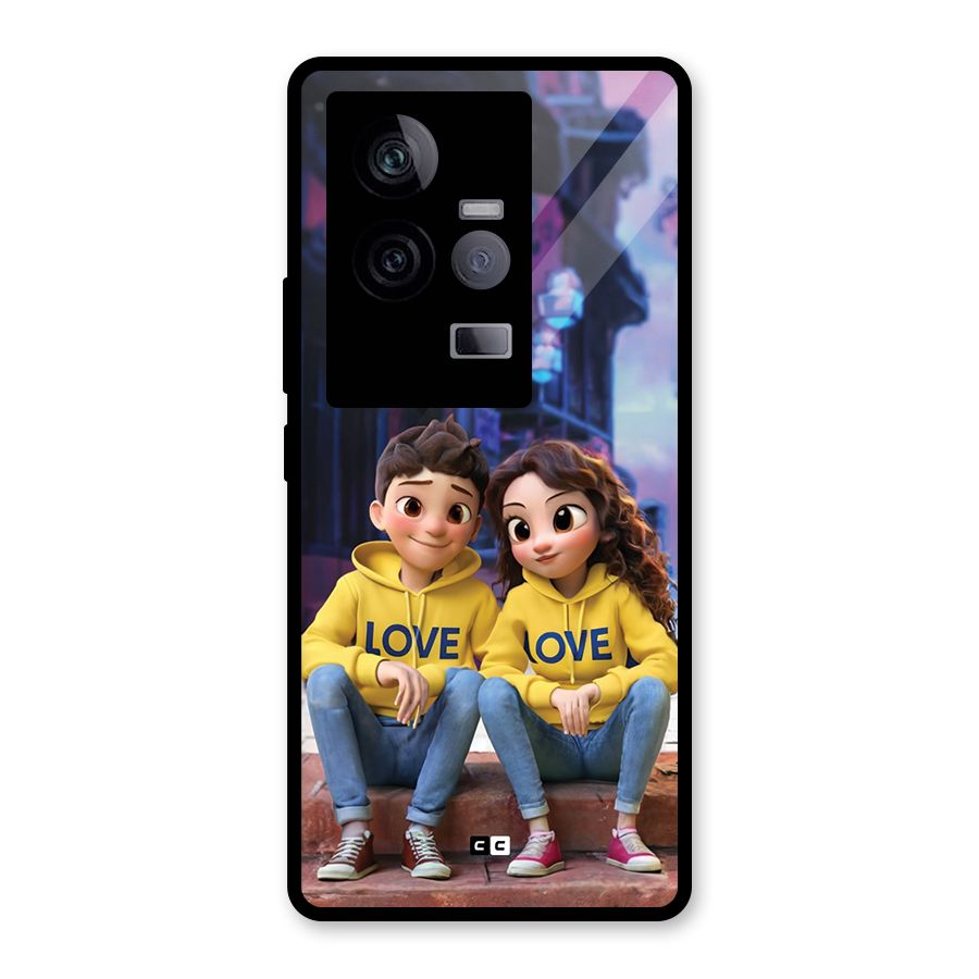 Cute Couple Sitting Glass Back Case for Vivo iQOO 11 5G