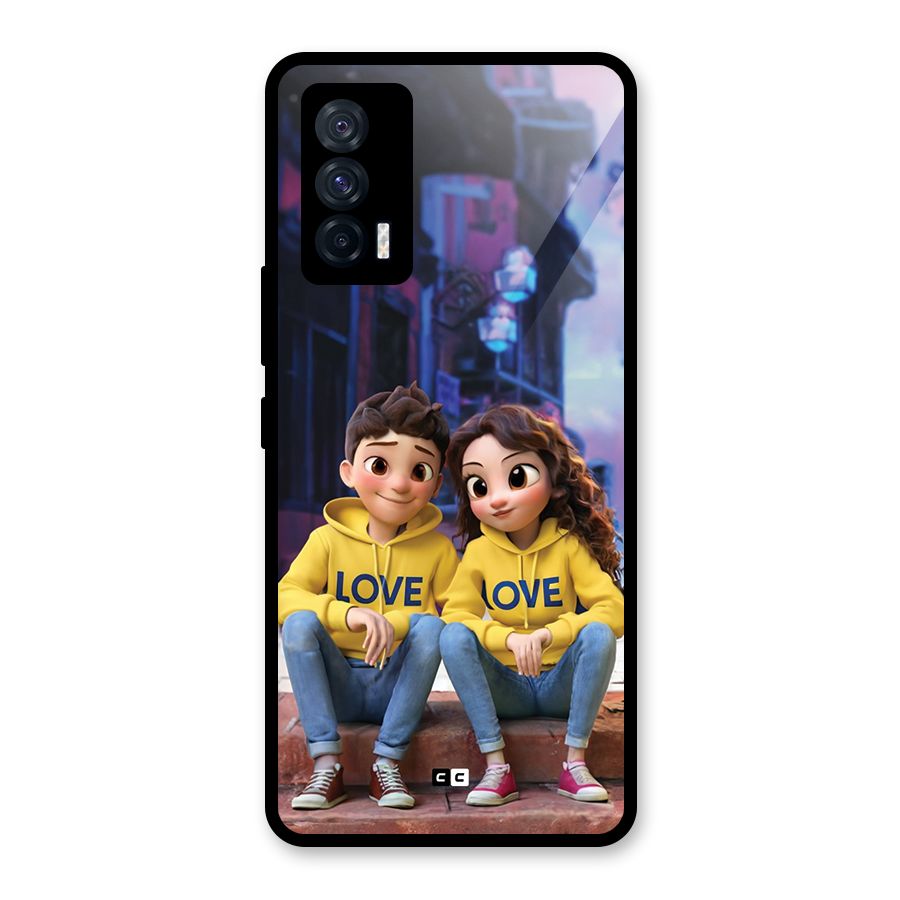 Cute Couple Sitting Glass Back Case for Vivo iQOO 7 5G
