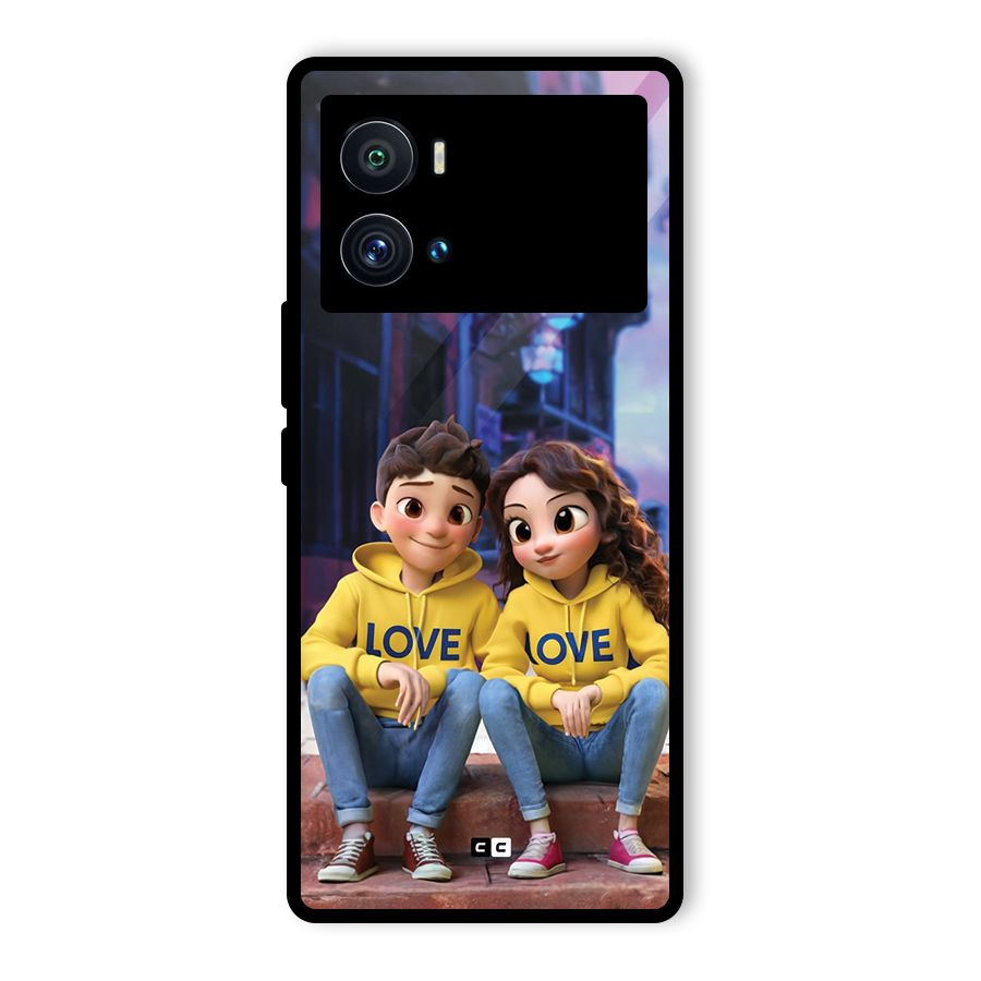 Cute Couple Sitting Glass Back Case for Vivo iQOO 9 Pro