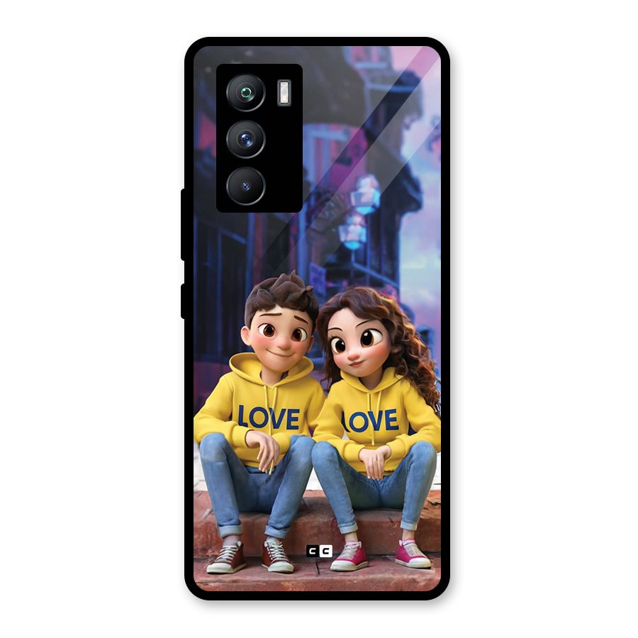 Cute Couple Sitting Glass Back Case for Vivo iQOO 9 SE