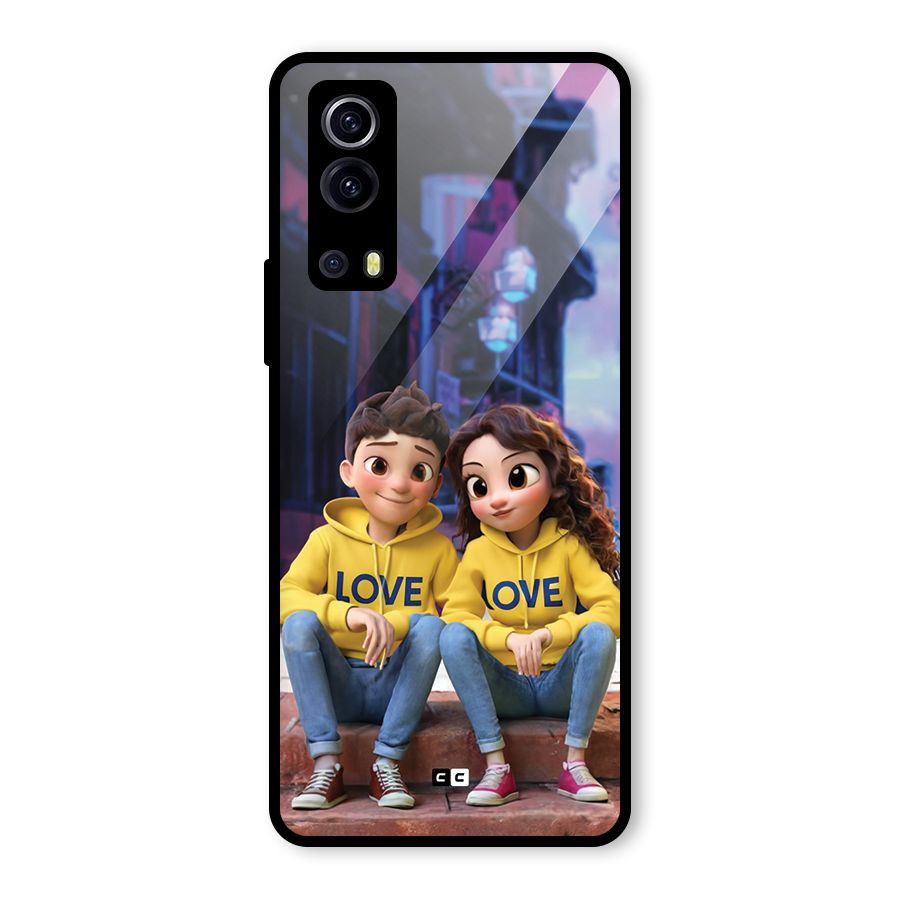 Cute Couple Sitting Glass Back Case for Vivo iQOO Z3