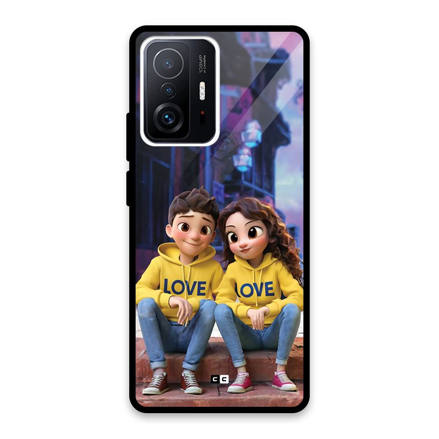 Cute Couple Sitting Glass Back Case for Xiaomi 11T Pro