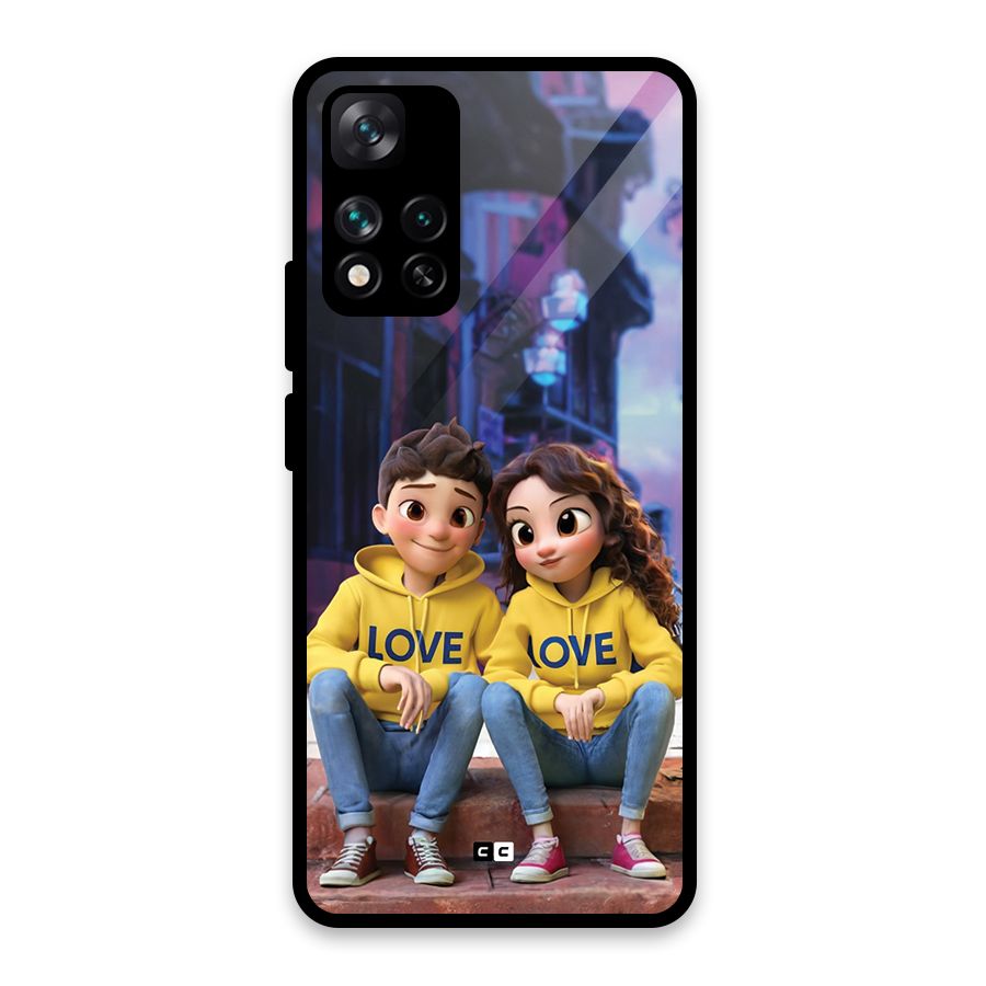 Cute Couple Sitting Glass Back Case for Xiaomi 11i HyperCharge 5G