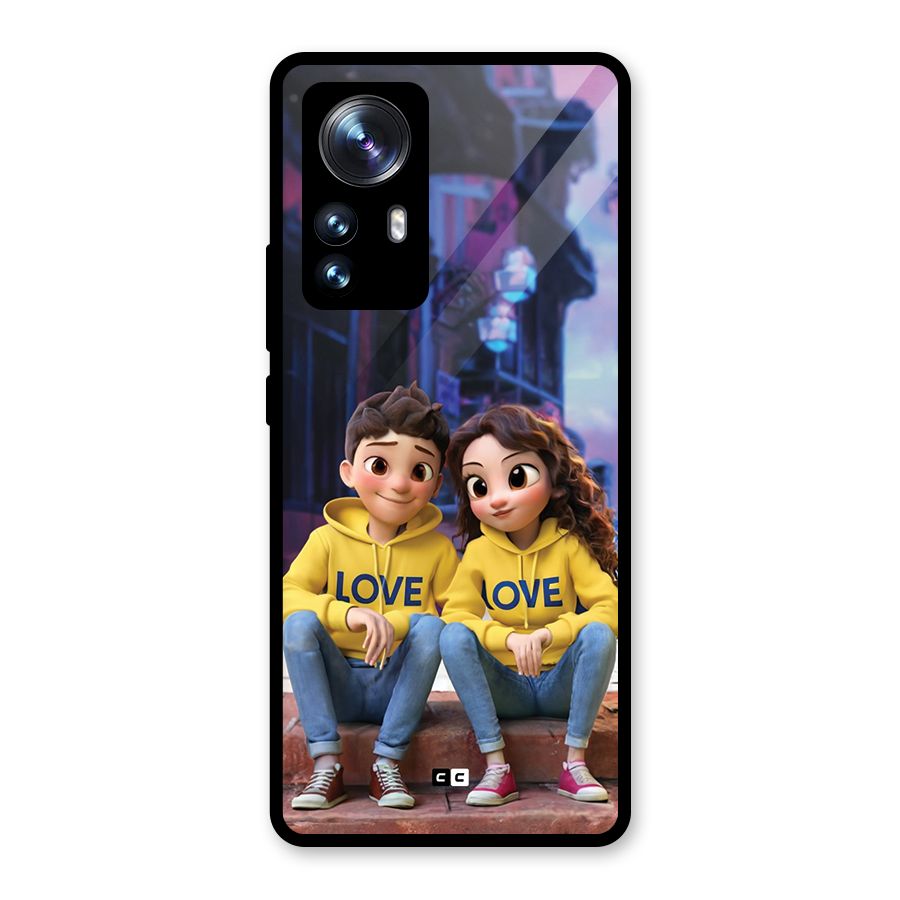 Cute Couple Sitting Glass Back Case for Xiaomi 12 Pro