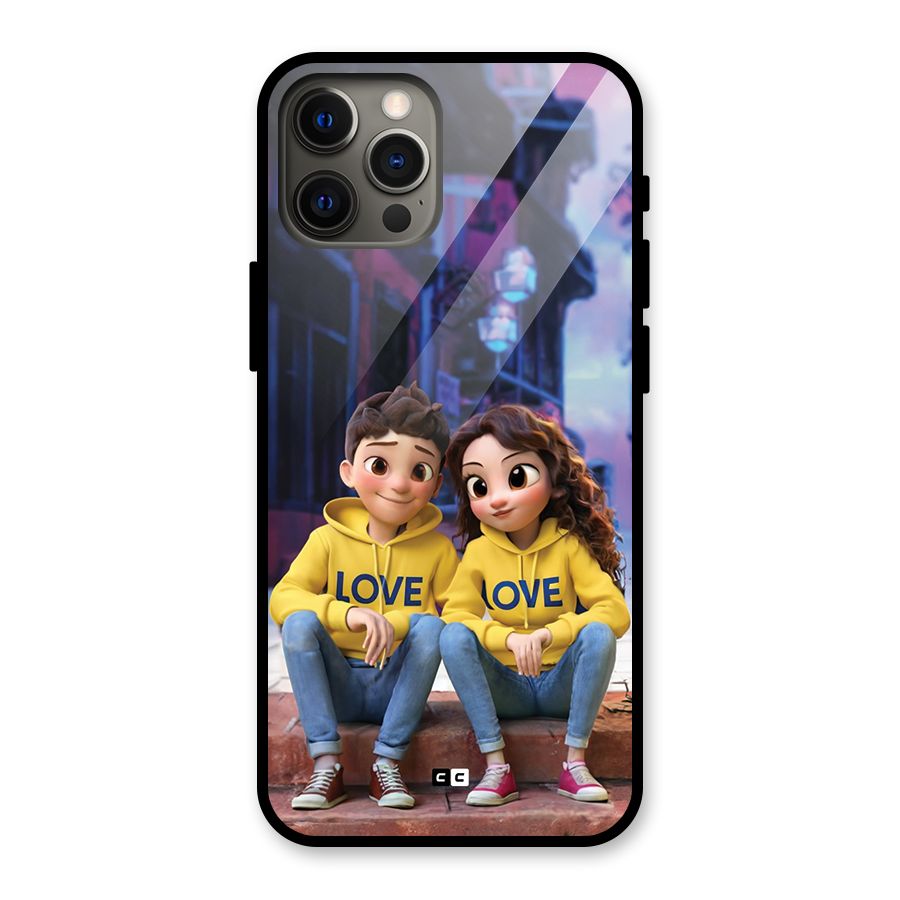 Cute Couple Sitting Glass Back Case for iPhone 12 Pro Max