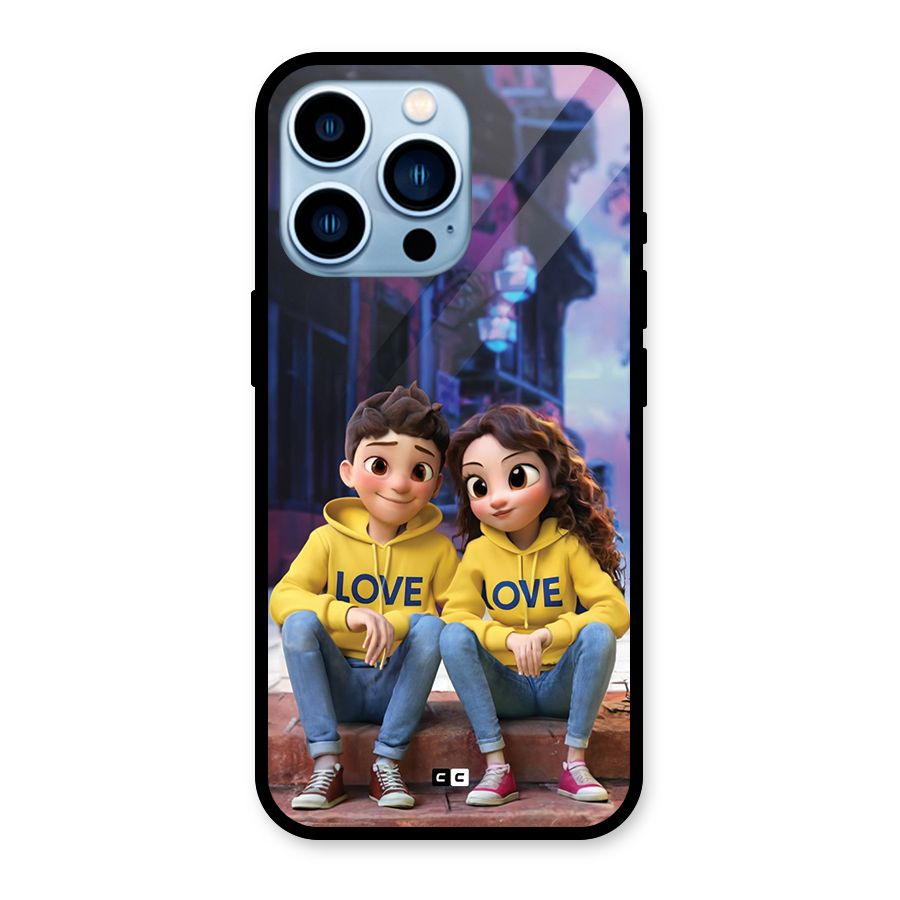 Cute Couple Sitting Glass Back Case for iPhone 13 Pro