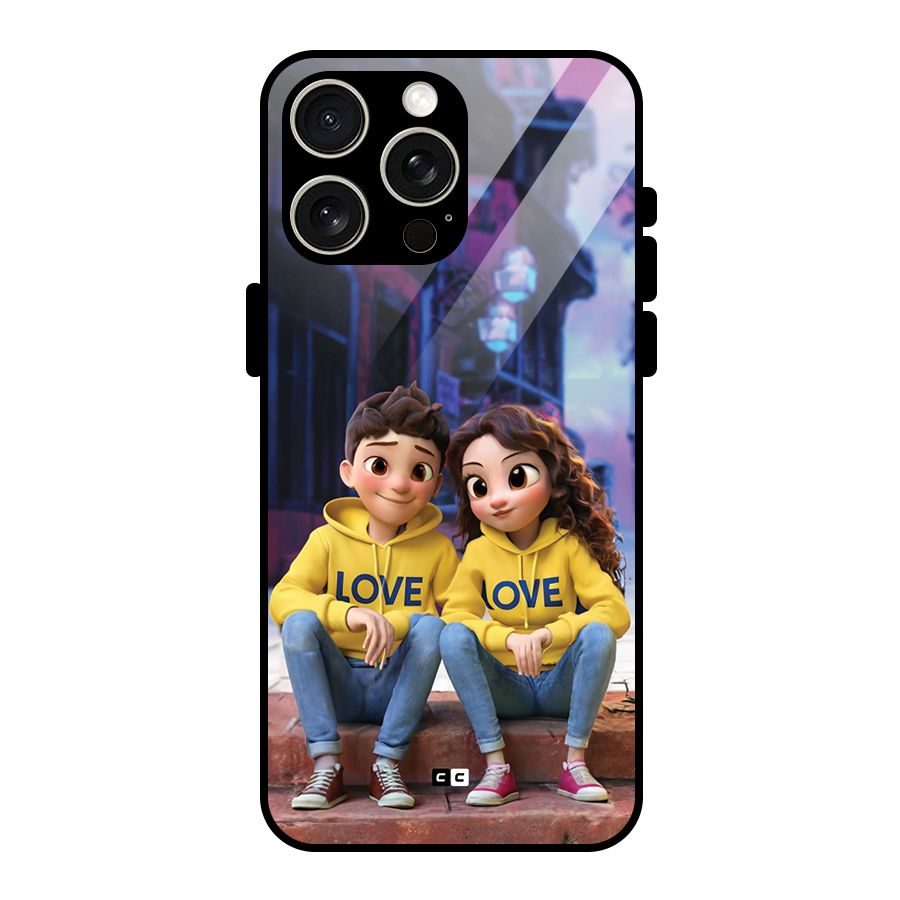 Cute Couple Sitting Glass Back Case for iPhone 15 Pro Max