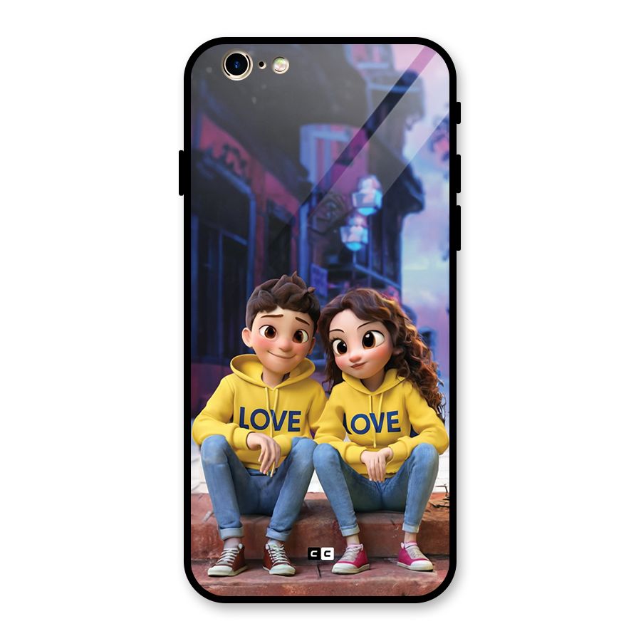Cute Couple Sitting Glass Back Case for iPhone 6 6S