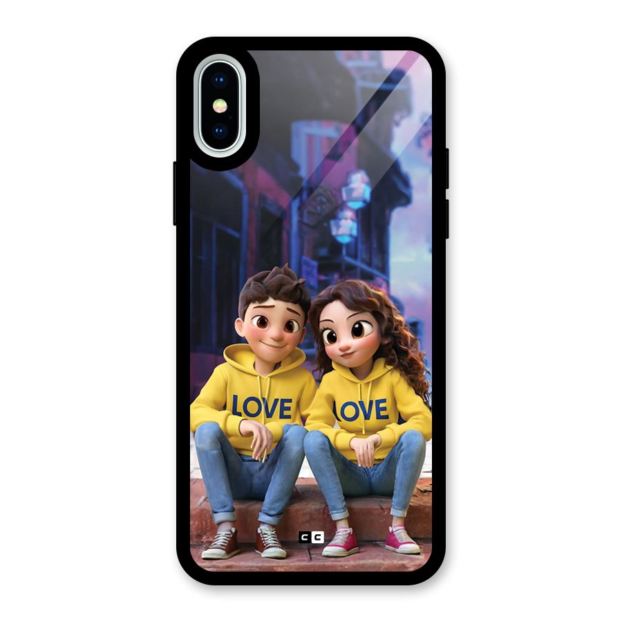 Cute Couple Sitting Glass Back Case for iPhone X