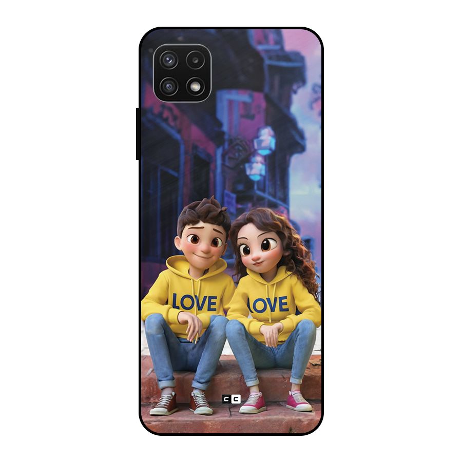 Cute Couple Sitting Metal Back Case for Galaxy A22 5G