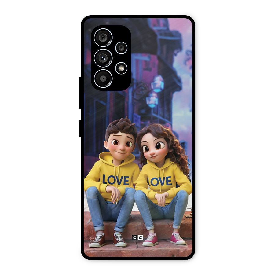 Cute Couple Sitting Metal Back Case for Galaxy A53 5G