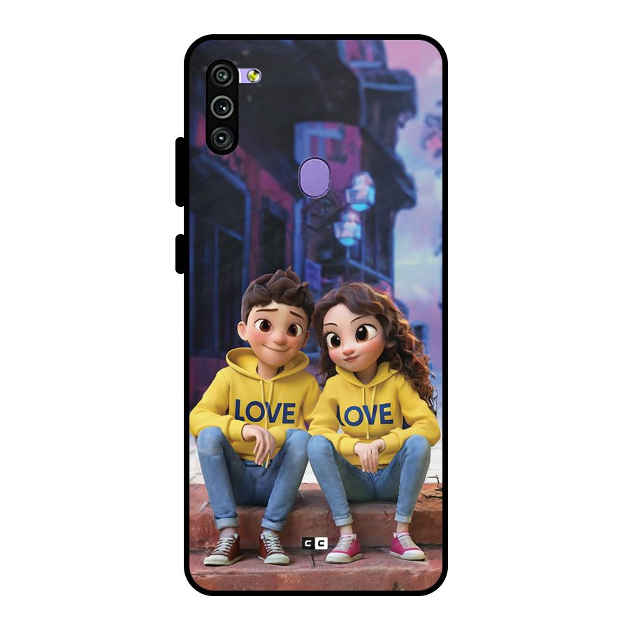Cute Couple Sitting Metal Back Case for Galaxy M11