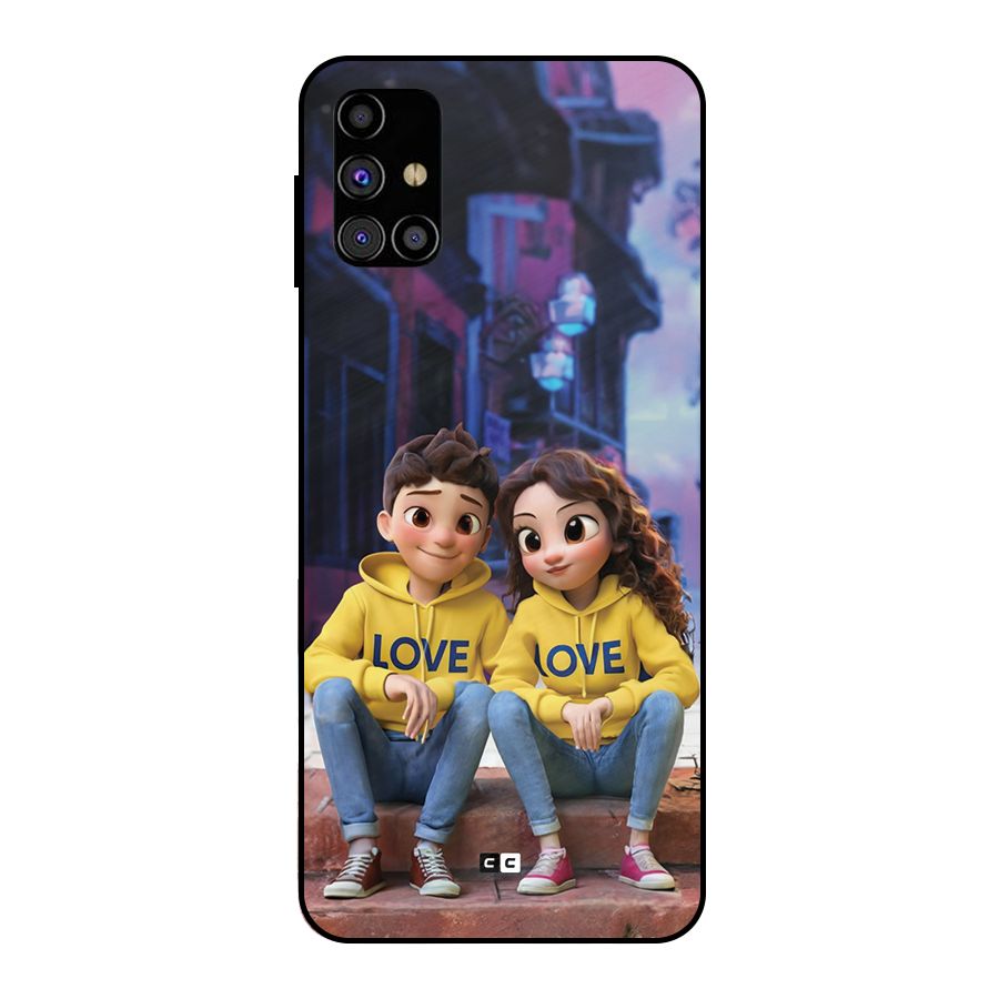 Cute Couple Sitting Metal Back Case for Galaxy M31s