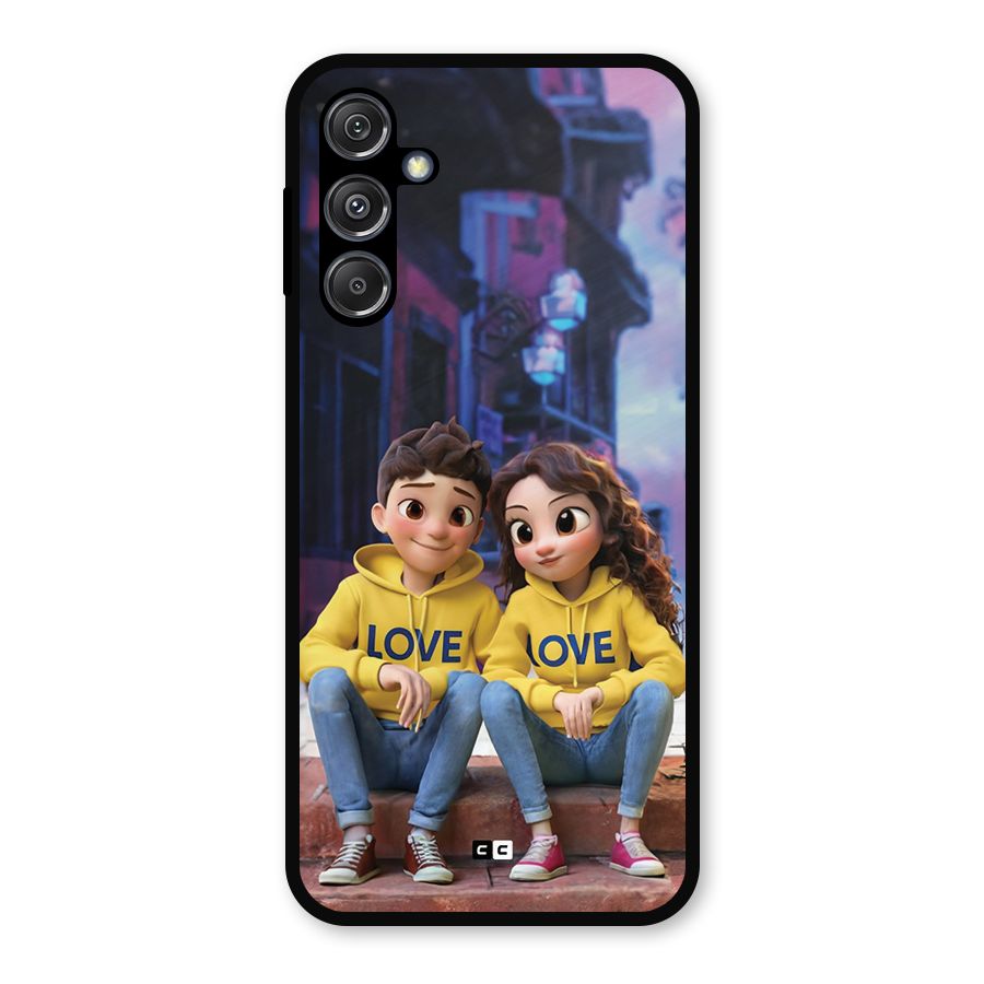 Cute Couple Sitting Metal Back Case for Galaxy M34 5G
