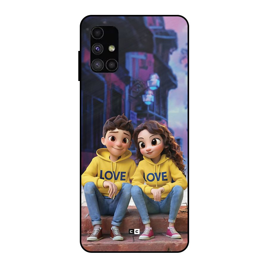 Cute Couple Sitting Metal Back Case for Galaxy M51