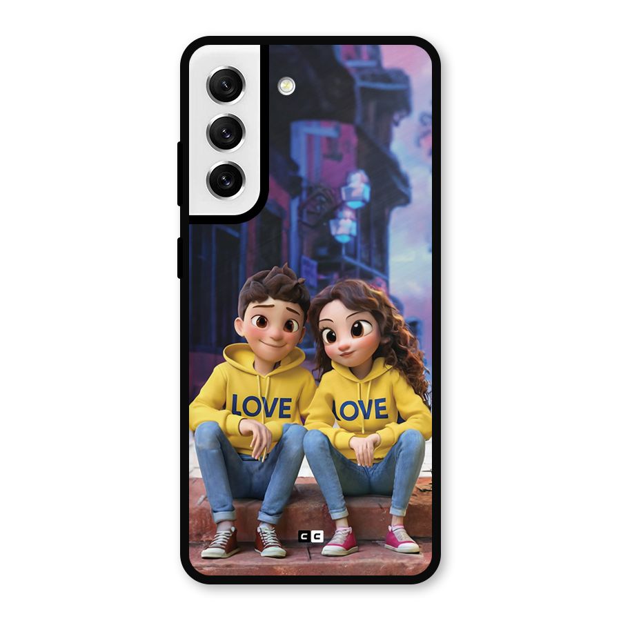 Cute Couple Sitting Metal Back Case for Galaxy S21 FE 5G