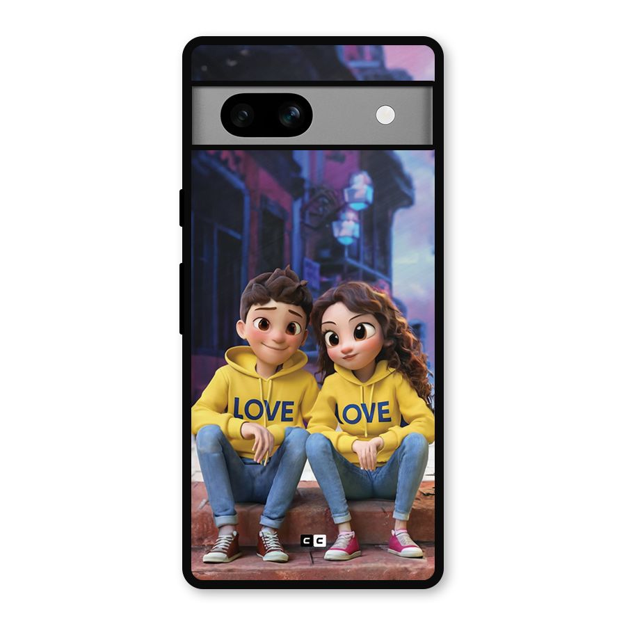 Cute Couple Sitting Metal Back Case for Google Pixel 7a
