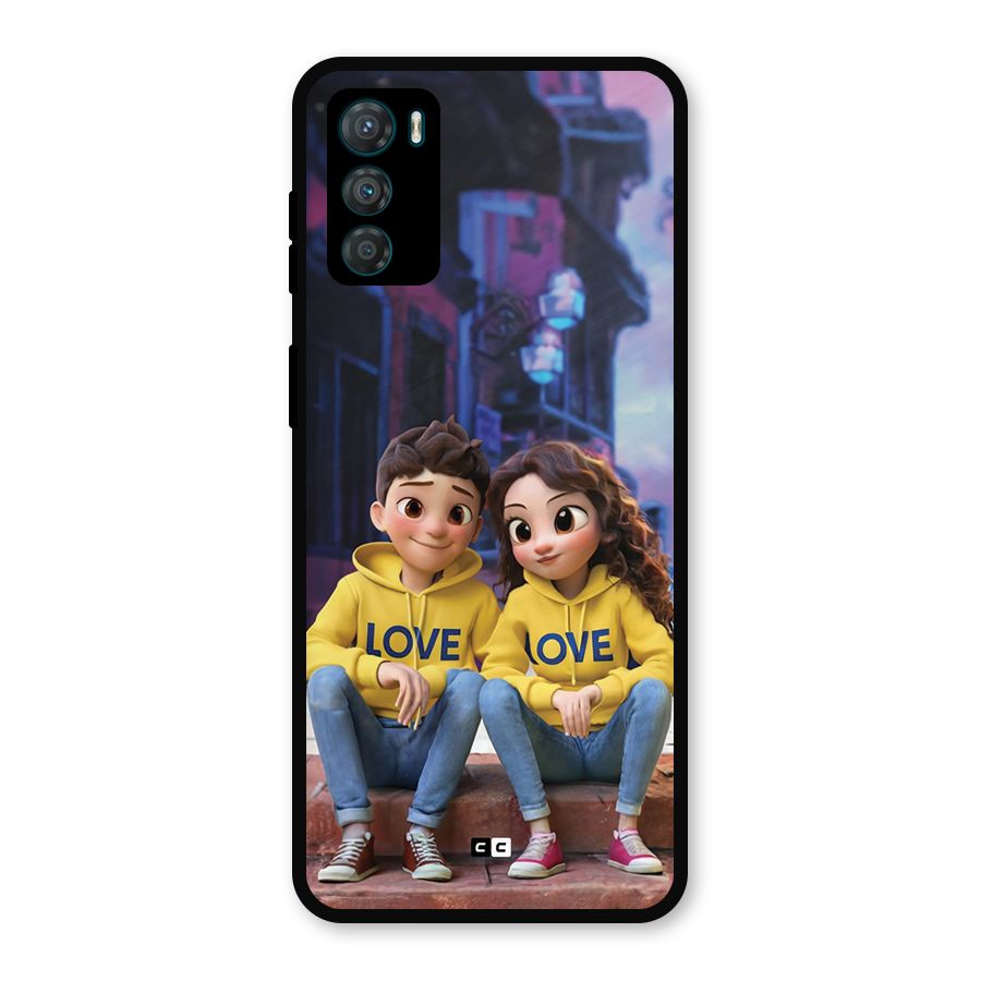 Cute Couple Sitting Metal Back Case for Moto G42