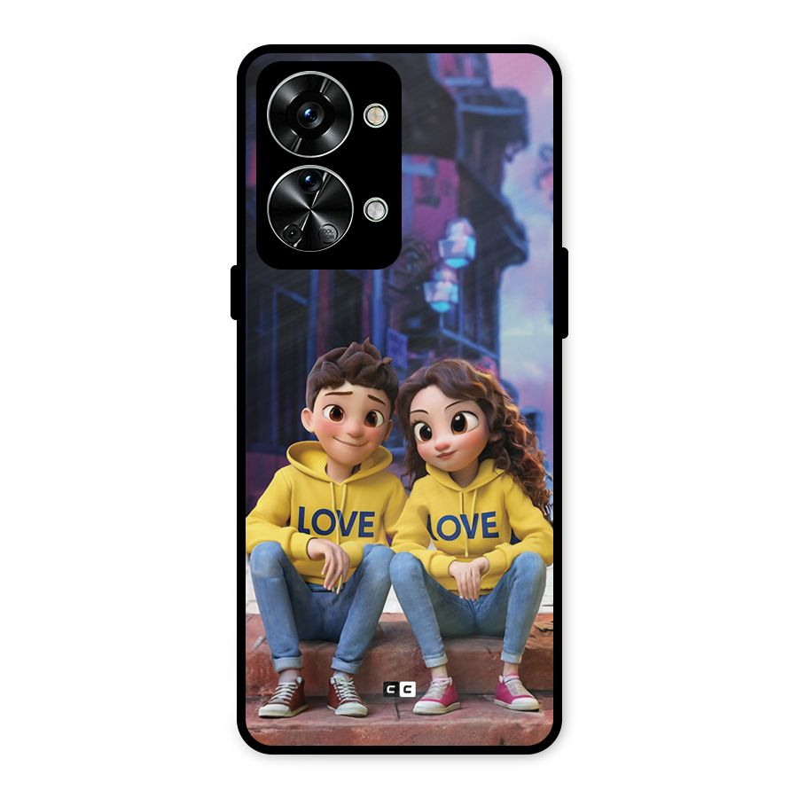 Cute Couple Sitting Metal Back Case for OnePlus Nord 2T