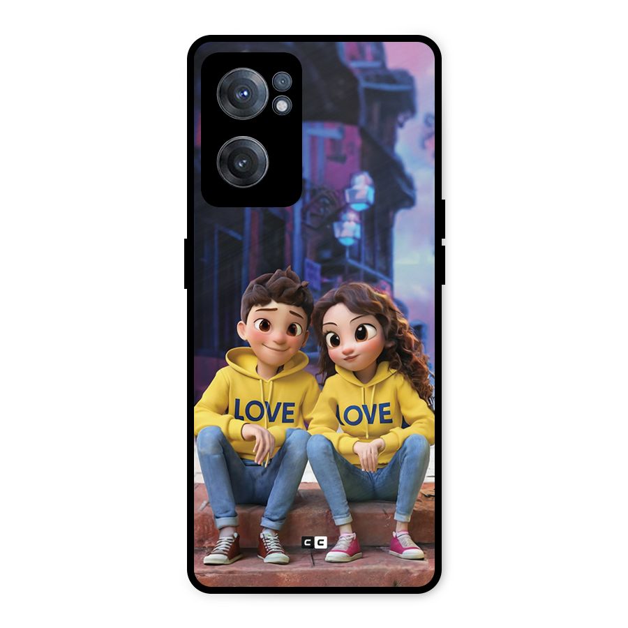 Cute Couple Sitting Metal Back Case for OnePlus Nord CE 2 5G