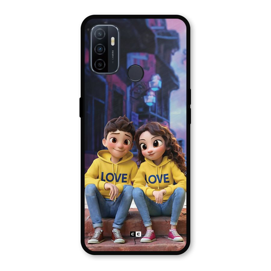 Cute Couple Sitting Metal Back Case for Oppo A53