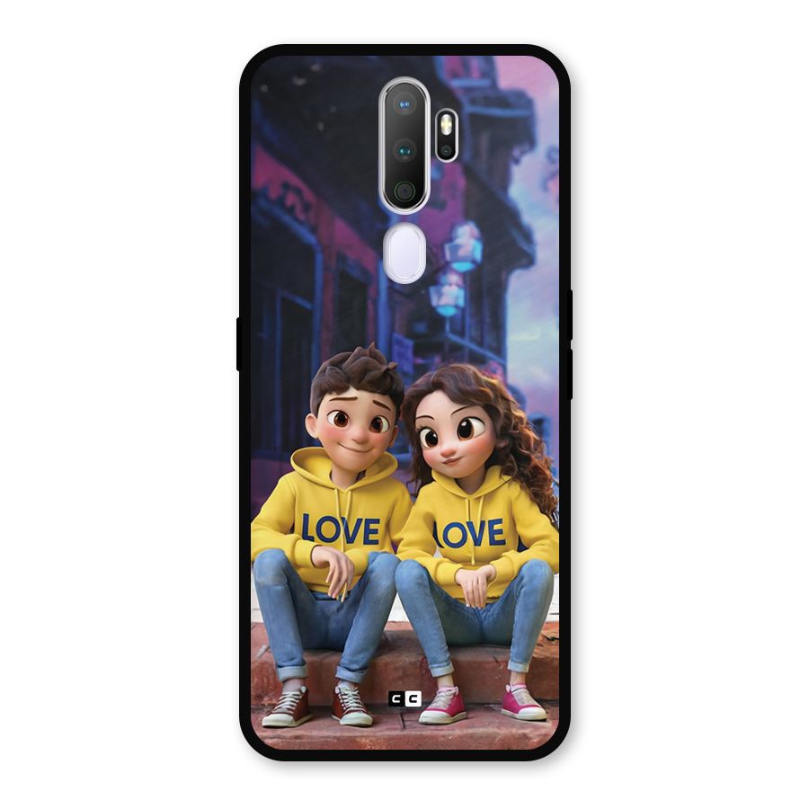 Cute Couple Sitting Metal Back Case for Oppo A5 (2020)