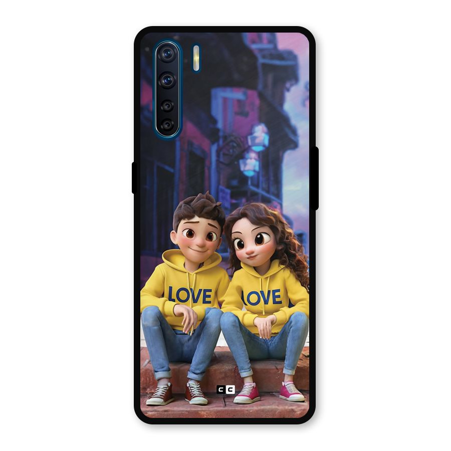 Cute Couple Sitting Metal Back Case for Oppo F15