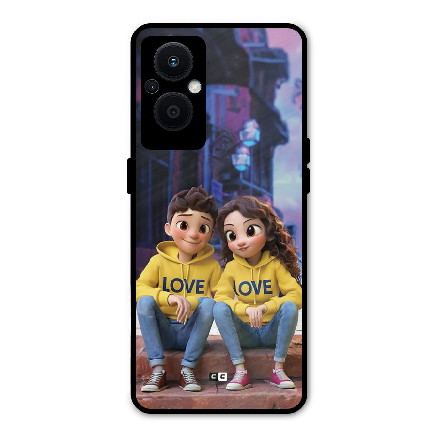 Cute Couple Sitting Metal Back Case for Oppo F21 Pro 5G