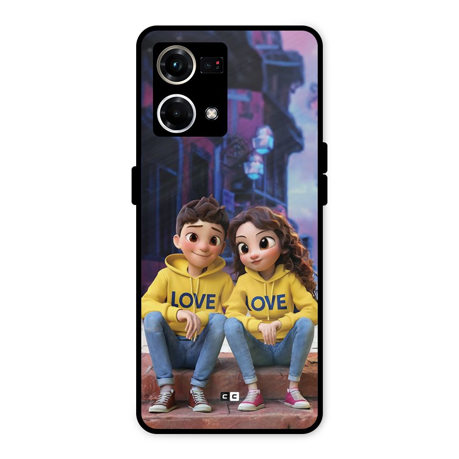 Cute Couple Sitting Metal Back Case for Oppo F21s Pro 4G