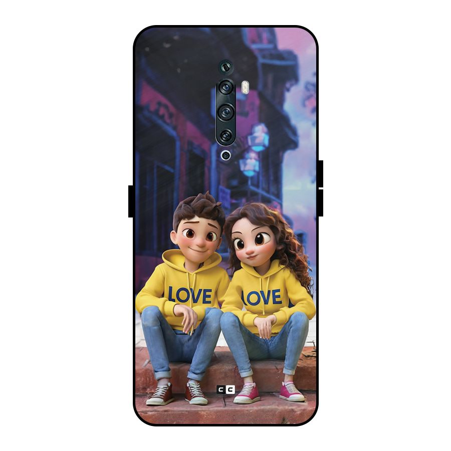 Cute Couple Sitting Metal Back Case for Oppo Reno2 F